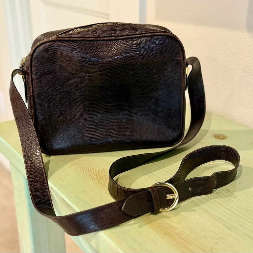 Salvatore Ferragamo camera bag brown leather purse crossbody shoulder vintage